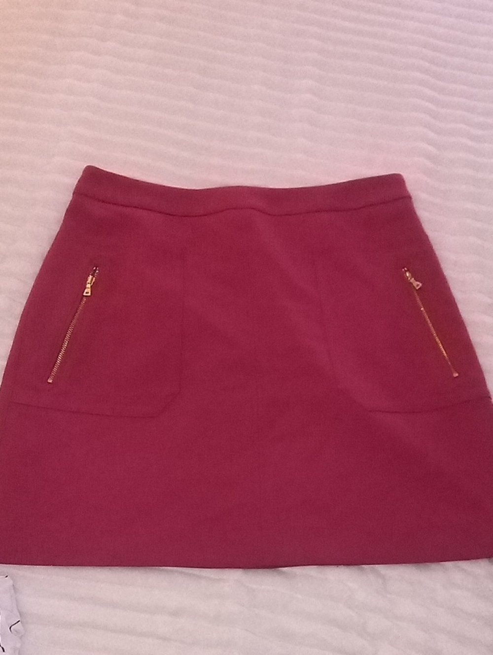 LOFT Cranberry Red  Mini Skirt with Gold Zippers
